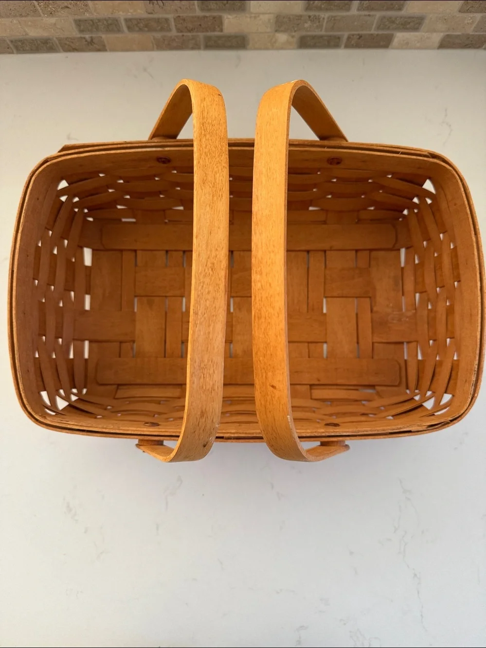 Longaberger Vintage Natural Wood Woven Basket with Dual Handles - Brown